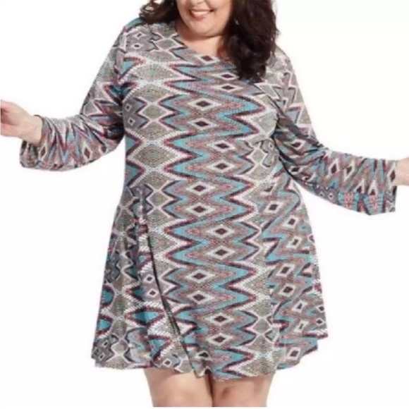 Misa Los Angeles Snake Print Prism Slinky Swing Long Sleeve Dress Plus Size 1X - Picture 1 of 7